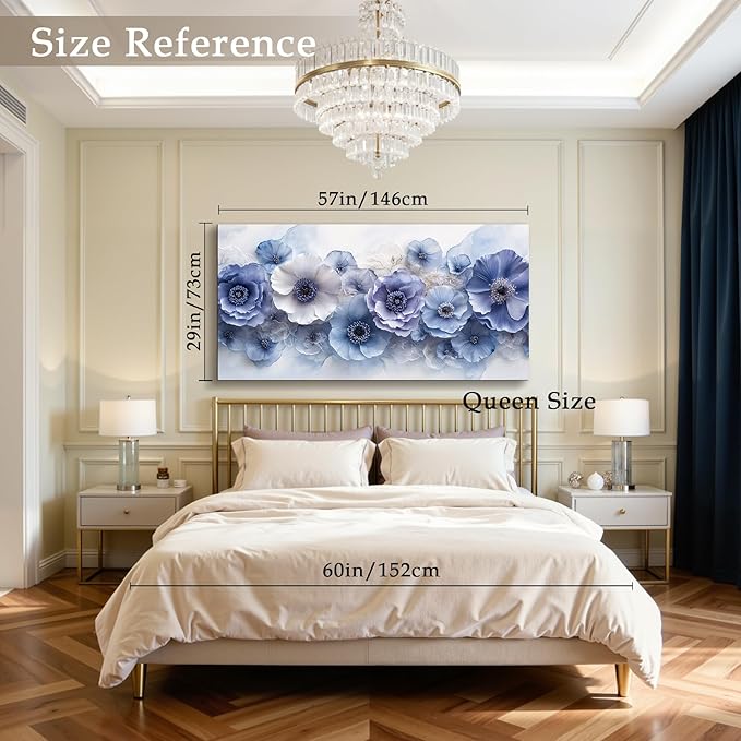 imjiayu Oversized Wall Art, Floral Wall Art, Blue Wall Decor, Blossom Flowers Modern Art Prints, Nature Aesthetic Extra Large Paintings Wall Decor for Living Room Dining Room Office Hotel 29"x57"