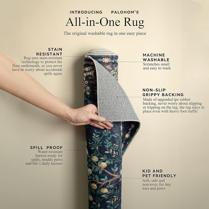 Washable Area Rugs for Living Room: 5x7 Bedroom Rug Vintage Area Rug Stain Resistant Non Slip Low Pile Lightweight Soft Indoor Carpets for Living Room Dining Room Kitchen Nursery Kids Room Farmhouse