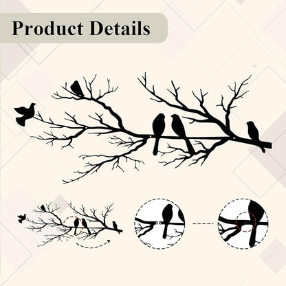 Metal Birds Wall Art, Metal Vivid Birds on Branch Silhouette Wall Decor Black Leaves with Bird Outdoor Hanging Wall Sculpture for Home Balcony Garden(Large)