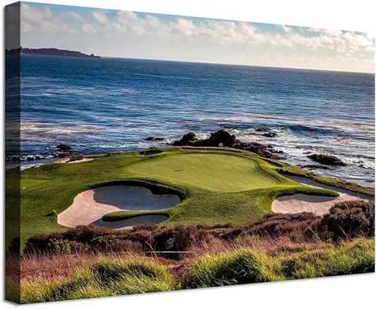 chenchenArt California Coastline Golf Course Wall Art Prints USA Golf Course Canvas Wall Decor for Living Room Bedroom Bathroom Home Decorations Painting Framed Ready to Hang(18''H x 24''W)