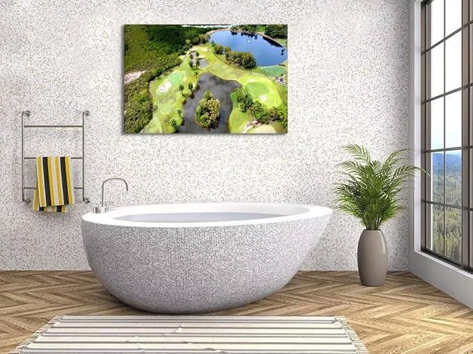 Golf Course Canvas Wall Art for Living Room Bedroom Bathroom Home Decorations Golf Course and Lake Picture Poster Prints Artwork Framed Ready to Hang(18''H x 24''W)