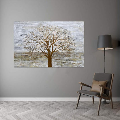 Yihui Arts Canvas Wall Art for Living Room, Gray Wall Decor Long Nature Tree Painting Large Abstract Canvas Artwork Contemporary Pictures Modern Landscape for Office Decoration