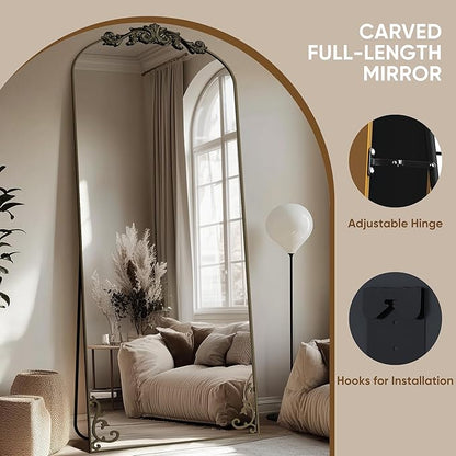 Antok Arched Full Length Mirror, 71"x28" Floor Mirror with Carved, Full Body Mirrors for HomeDecor, Standing/Halling Large Wall Mirror for Bedroom, Living Room, Cloakroom, Bronze, Luxury Style