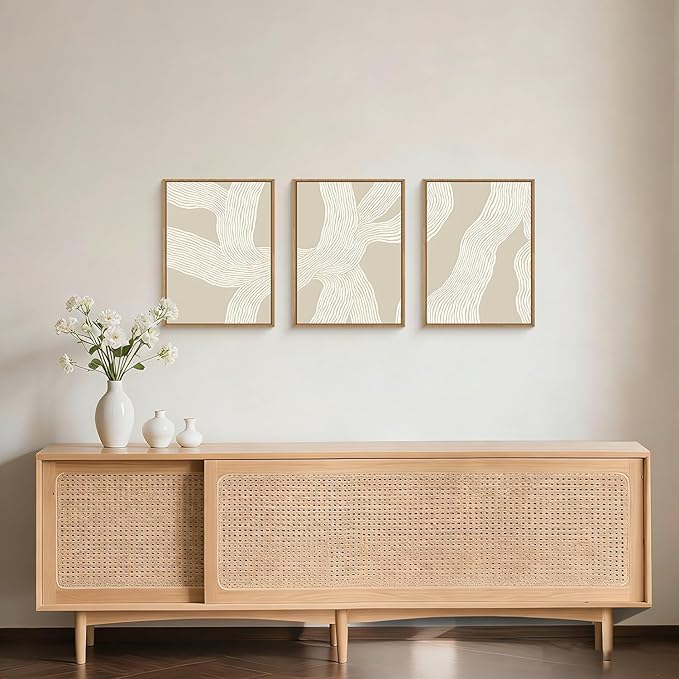 HPNIUB Abstract Beige Framed Canvas Prints Wall Art Set,Neutral Minimalist Lines Wall Decor,Modern Textured Artwork for Living Room, Bedroom,Dining Room, Office, Bathroom Decor-12 x16 x3