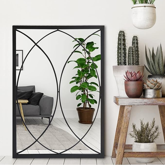 HQiJun Black Rectangle Wall Mirror, Farmhouse Decorative Mirror for Entryway, Living Room, Dining Room,Bedroom, Hallway, Fireplace, Accent Wall Decor (Black2, 34'' x 24'')