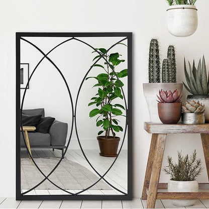 HQiJun Black Rectangle Wall Mirror, Farmhouse Decorative Mirror for Entryway, Living Room, Dining Room,Bedroom, Hallway, Fireplace, Accent Wall Decor (Black2, 34'' x 24'')