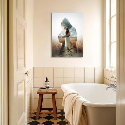 Jesus Hugging Woman Canvas Wall Art Jesus And Girl Painting picture Wall Decor religion Christian Healing Embrace Bible Stories Poster Print Artwork for Church LDS bedroom Living Decor 12x16in Canvas