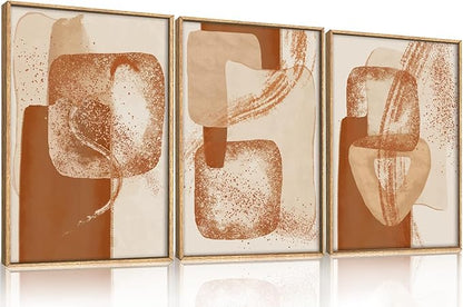Celestdeco Large Neutral Abstract Orange Framed Canvas Wall Art Set,Modern Minimalist Block Wall Decor,Boho Beige Brown Geometric Artwork for Living Room,Bedroom,Dining Room,Office-16 x24 x3