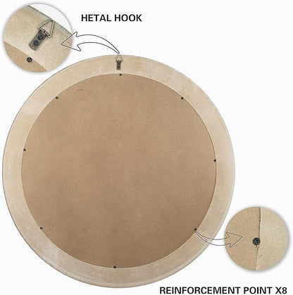 Reflinto 30 Inch Rustic Farmhouse Wooden Round Mirrors for Wall Decor, Boho Circle Decorative Mirror for Bathroom Over Sink, Living Room, Foyer, Entryway, Hallway