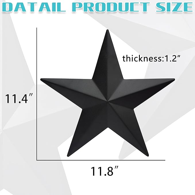 VIVICOMFY 12" Black Barn Star Wall Decor,Metal Stars Rustic Vintage Western Country Farmhouse Home Indoor or Outdoor Wall Decoration,Texas Stars for House Art Décor(Set of 3)