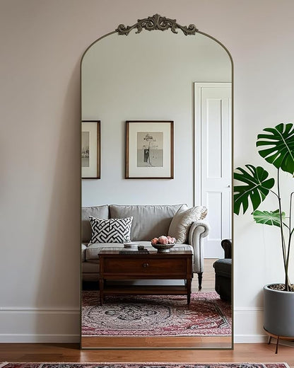 Antok Arched Full Length Mirror, 76"x34" Floor Mirror with Carved, Full Body Mirrors for HomeDecor, Standing/Halling Large Wall Mirror for Bedroom, Living Room, Cloakroom, Bronze, Retro Style