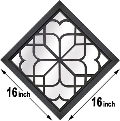 Wocred 2 PCS Square Wall Mirror,Gorgeous Rustic Farmhouse Accent Mirror,Black Entry Mirror for Bathroom Renovation,Bedrooms,Living Rooms and More(16”x16”)