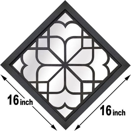 Wocred 2 PCS Square Wall Mirror,Gorgeous Rustic Farmhouse Accent Mirror,Black Entry Mirror for Bathroom Renovation,Bedrooms,Living Rooms and More(16”x16”)