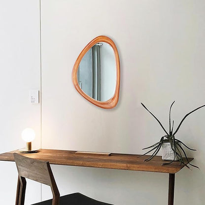 MAGFLERUM Irregular Wall Mirror, 15 * 10 inch Asymmetrical Wood Mirrors, Small Wall Mirror, Hanging Vertically and Horizontally. Mirrors for Wall Decor (Red Walnut)
