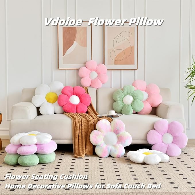 Flower Pillow，Daisy Flower Throw Pillow 15.7In Floor Pillow Cushion Cute White Home Decorative Pillows for Sofa Couch Bed