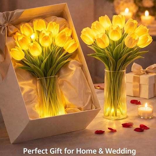 Radiant Romantic Tulip Light, 15-Piece Twinkling Tree Tulip LED Night Light, Flower-Shaped Ambient Night Lamp, Never-Fade Flower Ambient Lamp, PU Material, for Bedroom, Pink (Excluding Vase)