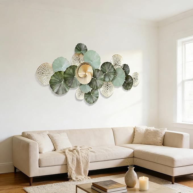 Axioglo Large Metal Wall Art Decor, 3D Abstract Lotus Leaf Design, Handcrafted Metal Wall Sculpture for Living Room, Bedroom & Entryway（51"）