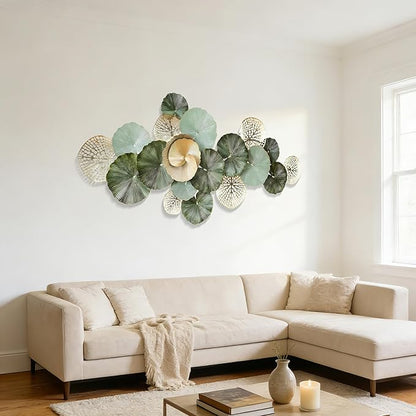 Axioglo Large Metal Wall Art Decor, 3D Abstract Lotus Leaf Design, Handcrafted Metal Wall Sculpture for Living Room, Bedroom & Entryway（51"）