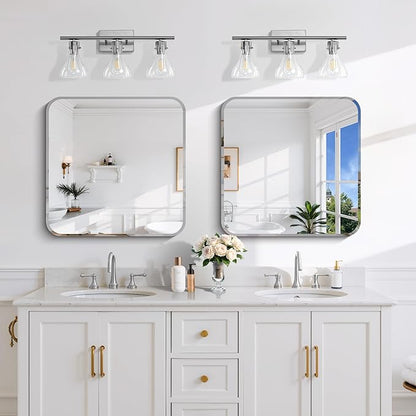 CILIBER Beveled Mirror, 24x24 Square Bathroom Mirror Rounded Corner, 3mm Tempered Glass, 18 inch Frameless Vanity Mirror with Beveled Edge for Bathroom, Bedroom, Living Room and Entryway