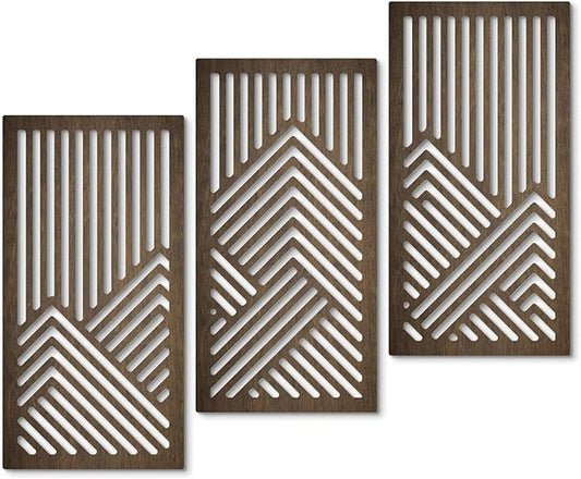 Putuo Decor Geometric Wood Wall Decor Set of 3, Mid-Century Modern Wall Art, Abstract Wall Decor for Living Room Bedroom Hallway