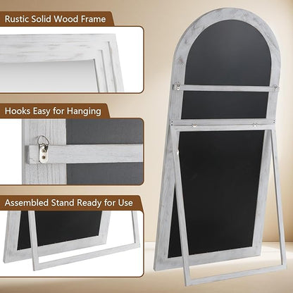 MELOMOIR Arched Full Length Mirror with Solid Wood Frame, 71"x32" Rustic Farmhouse Large Floor Mirror with Stand, Free Standing Leaning Hanging, for Bedroom Living Room Dressing Room, Weathering White