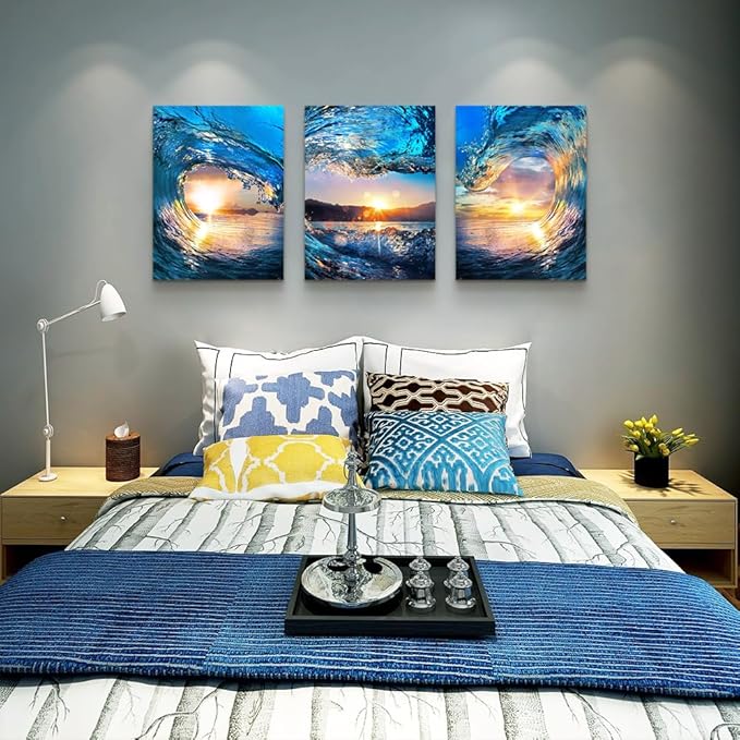Lapremoly Sunrise Ocean Waves Wall Decor - Canvas Wall Art for Living Room, Bedroom, Office - 12x16 in