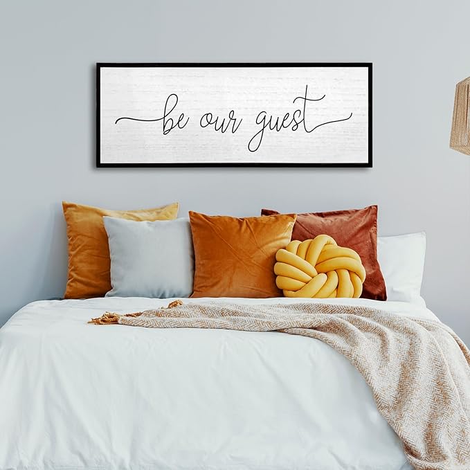 Be Our Guest Wall Decor Sign 40''×15'' Large Rustic Farmhouse Family Guest Room Bedroom Above Bed Vintage Framed Wooden Wall Art Modern Signs Simple Entryway Hanging Decoration (Black)