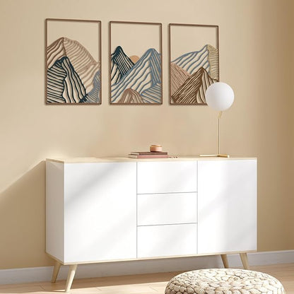 Peryiter 3 Pcs Metal Wall Art Decor Landscape Mountain Wall Hanging Decor for Living Room Abstract Minimalist Modern Mountain Line Pictures Bathroom Office Home Gifts Indoor(Vibrant Colors)