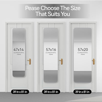 SCWF-GZ 57x20 Door Hanging Full Length Mirror, Floor Stand (Height 5.7ft just Body in1.3ft) Wall Mounted Metal Frame Rectangle Dressing Mirrors for Bedroom Room 57 inch Silver