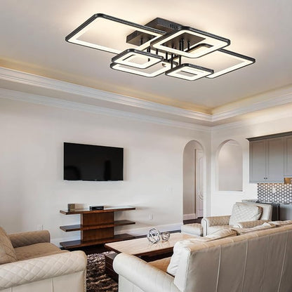 Shine LUEST Modern LED Ceiling Light Fixture Black Kitchen Lighting Fixtures Ceiling for Bedroom 31.5" Dimmable 6 Ring Square Ceiling Light for Kitchen with Remote Control for Living Room,Dining Room