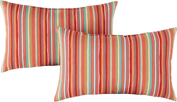 Set of 2 Outdoor Throw Pillows 19 x 12 Inch – Reversible Rectangle Patio Accent Pillows – Weather-Resistant Polyester Fabric – Eco-Friendly Recycled Polyfiber Fill – Watermelon Stripe