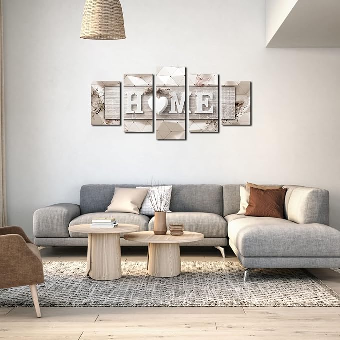 AWLXPHY Decor Home Decoration Wall Art Canvas for Living Room Framed Painting Pink and Grey 5 Panels Modern Still Life Love Stretched Artwork 3D Giclee (Beige, W80 x H40, Framed)