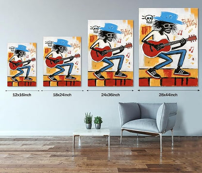 Music Canvas Print Wall Art Black Man Wall Decor Cool Pictures Colorful Graffiti Poster Abstract Art Framed Artwork for Living Room Bedroom Decoration Ready to Hang 12x16inch
