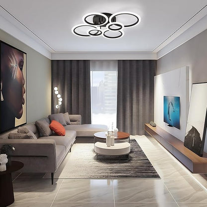 Modern LED Flush Mount Ceiling Light, 6 Rings Black Close to Ceiling Light Fixtures, Living Room Lighting Fixture Ceiling Lamp for Kitchen, Bedroom, Laundry Room, 4000K Not Dimmable