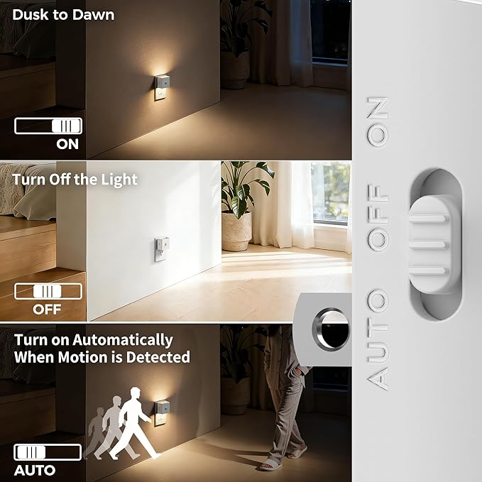 DORESshop LED Motion Sensor Night Light[2 Pack], Night Lights Plug into Wall, Brightness Adjustable Motion Activated Nightlight with Dusk to Dawn for Bedroom, Bathroom, Hallway, 3000K