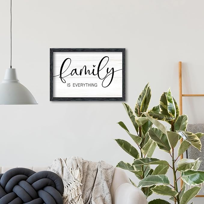 AuraPeak Family Is Everything Wall Decor Rustic Dining Room Sign for Horizontal Home Living Room Entryway Hallway Wood Hanging Plaque Wall Art Decoration (Black 16"×10")