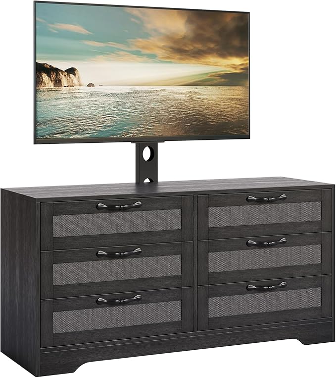 GarveeHome TV Stand with Mount for 32-85 Inch TVs - 47.2" Modern Entertainment Center with 6 Rattan Drawers, Media Console Table Storage for Living Room & Bedroom