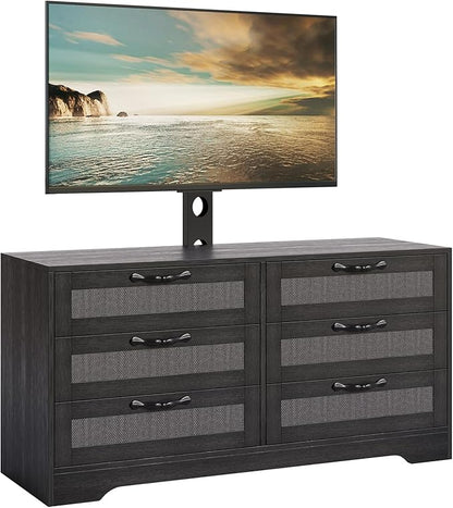 GarveeHome TV Stand with Mount for 32-85 Inch TVs - 47.2" Modern Entertainment Center with 6 Rattan Drawers, Media Console Table Storage for Living Room & Bedroom