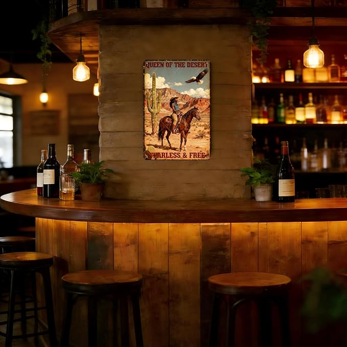 CowGirl Metal Sign CowGirl Queen Of The Desert Fearless Free Metal Poster Home Club Man Cave Sign 16x12 Inch
