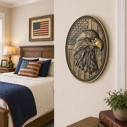 Vintage American Bald Eagle Wall Sculpture, Antique Wall Decor, 4th of July Decor, Hand Painted Wall Decoration with Embossed Eagle Design, 250 Anniversary USA Decor, Patriotic Decoration for Bedroom Living Room Hallway, Housewarming Gifts