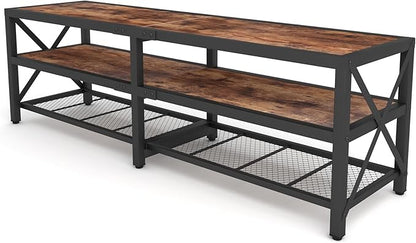 Bigbiglife TV Stand for TVs Up to 75 Inches, Industrial Entertainment Center with 3 Tier Open Shelves, TV Console Table for Living Room, Bedroom, Rustic Brown (75 inch)