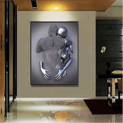 3D Wall Art Decor Artwork Figure Statue Modern Art Canvas Painting,Large Wall Art for Bathroom Bedroom Decoration (Hug Face to Face)