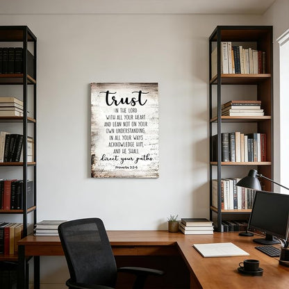 Proverbs 3:5-6 Trust in the Lord with All Your Heart Canvas Wall Art Christian Bible Scripture Poster Print Artwork for Office Church Living Room Bedroom 24x36 in