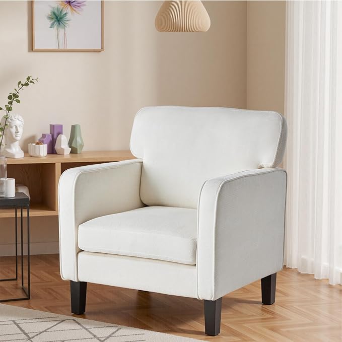 DUMOS Beige Modern Accent Chairs for Living Room, Corner Chairs for Adults, Reading Chair with Armrest and Backrest, Comfy Lounge Chairs for Bedroom Reception Waiting Room
