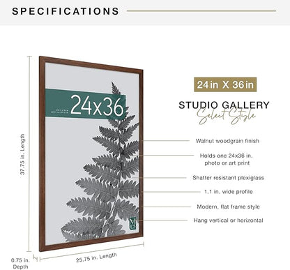MCS Studio Gallery 24x36 Poster Frame Walnut Woodgrain Engineered Wood, Vertical & Horizontal Wall Hanging Large Picture Frame for Photos, Posters & Art Prints (1-Pack)
