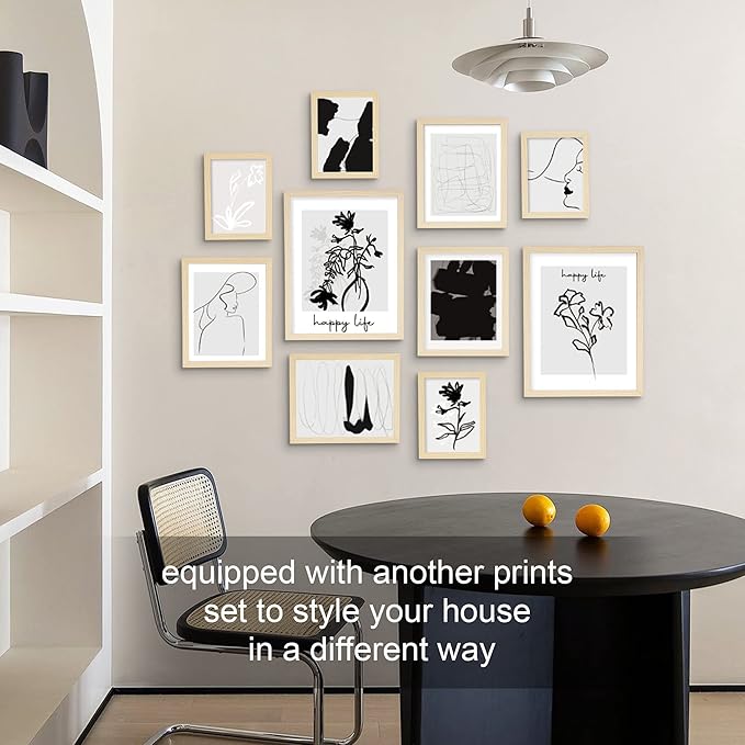 ArtbyHannah Neutral Gallery Wall Frames Set of 10 with Decorative Minimalist Art Prints and Picture Frame Set Wall Art Decor for Modern Home Decoration, Assorted Size 6x8 x4, 8x10 x4, 11x14 x2