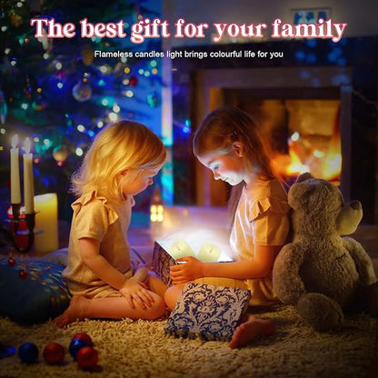 Rechargeable Candles Flickering with Remote,Flameless Candles Built-in Rechargeable Battery,RGB&Warm White Real Wax LED Candles for Home Decoration,Christmas,Party