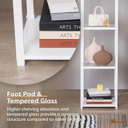 Floor Lamp with Shelves, Modern Standing Lamp with Tempered Glass, Large Display Shelf Lamp, Tall Lamps with Shelves for Living Room, Bedroom, Office, White