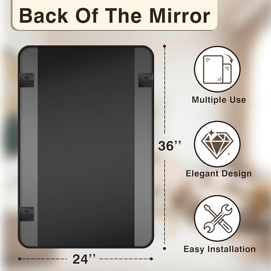 Bathroom Vanity Mirror for Wall, 2-Pack 36"x24" Wall Mounted Bathroom Mirror for Over Sink with Sturdy Metal Frame, Vertical or Horizontal, Living Room, Bedroom, Entryway(Black)