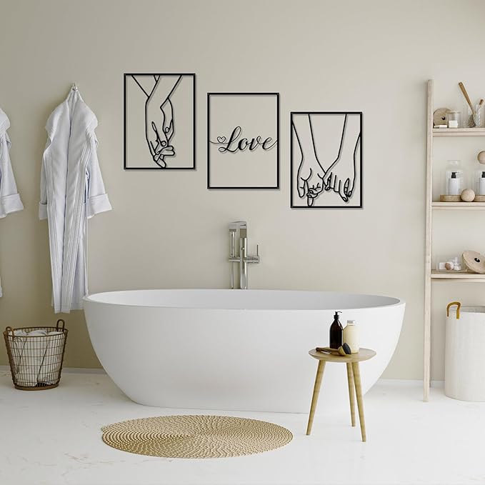 EDCIJB 3 Pcs Love Hands Minimalist Black Metal Wall Art Valentines Day Wall Decor Abstract Love Heart Black Couple Wall Art Decor for Bedroom Living Room